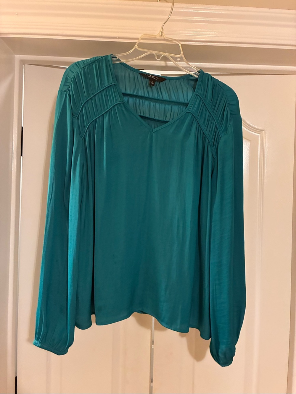 Liverpool Teal Long-Sleeve V-Neck Blouse